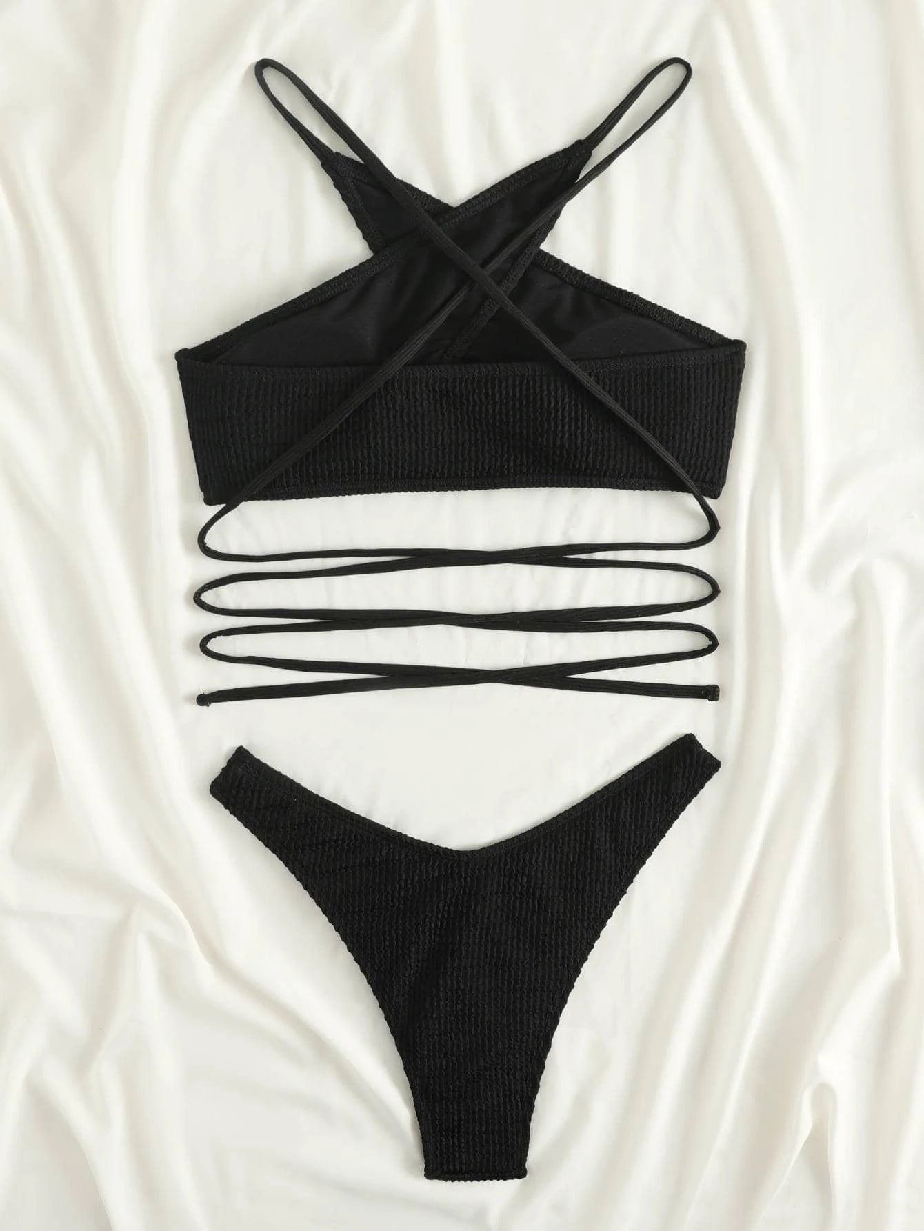 Rib Criss Cross Halter Bikini Swimsuit