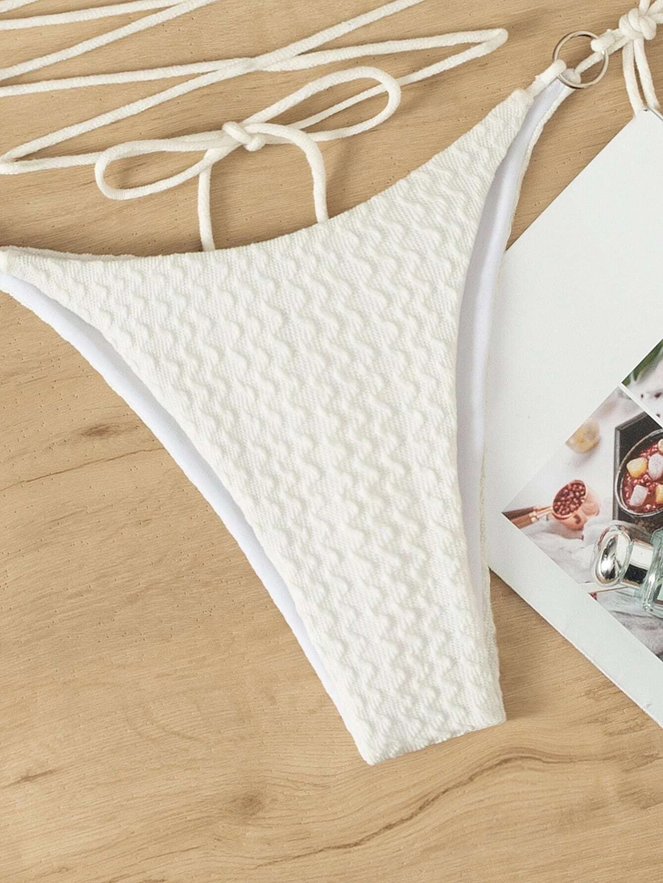 Textured Halter Triangle Bikini