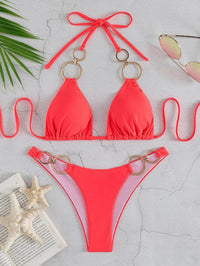 Plain Ring Linked Halter Bikini