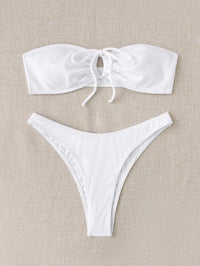Rib Tie Front Bandeau Bikini