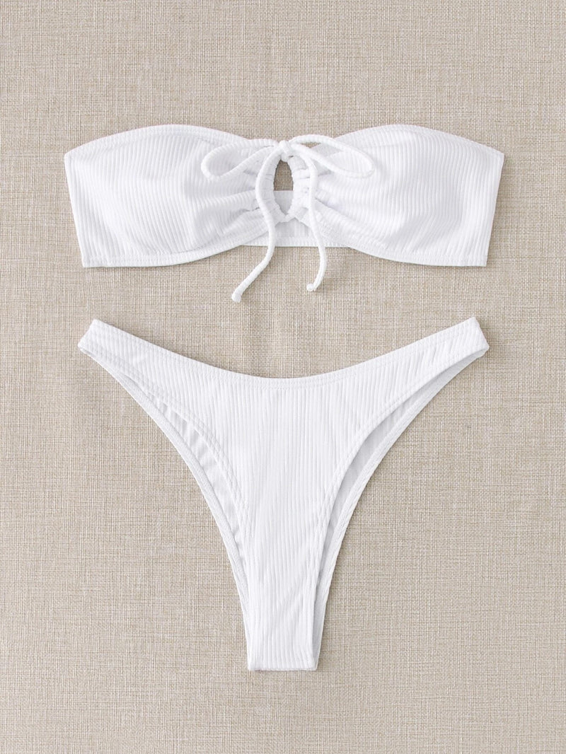 Rib Tie Front Bandeau Bikini