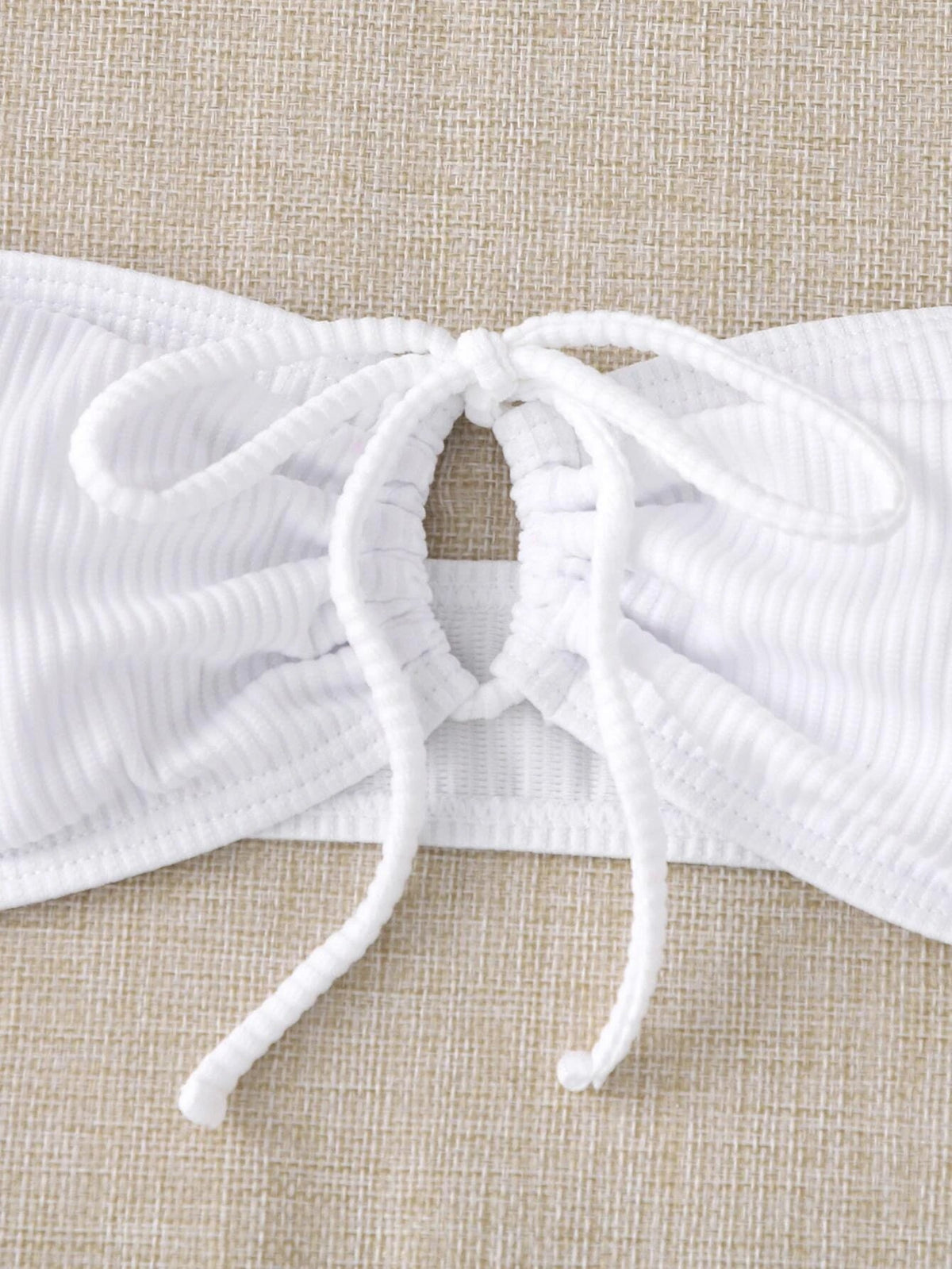 Rib Tie Front Bandeau Bikini