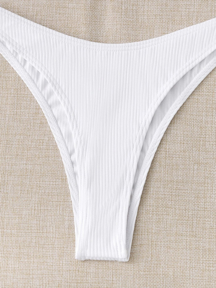Rib Tie Front Bandeau Bikini