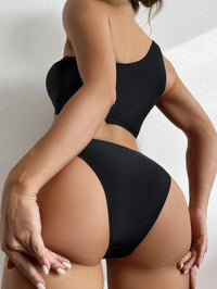SXY Solid Lace Up Front One Shoulder Bikini
