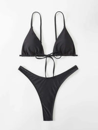 Solid Tie Front Triangle High Cut Bikini