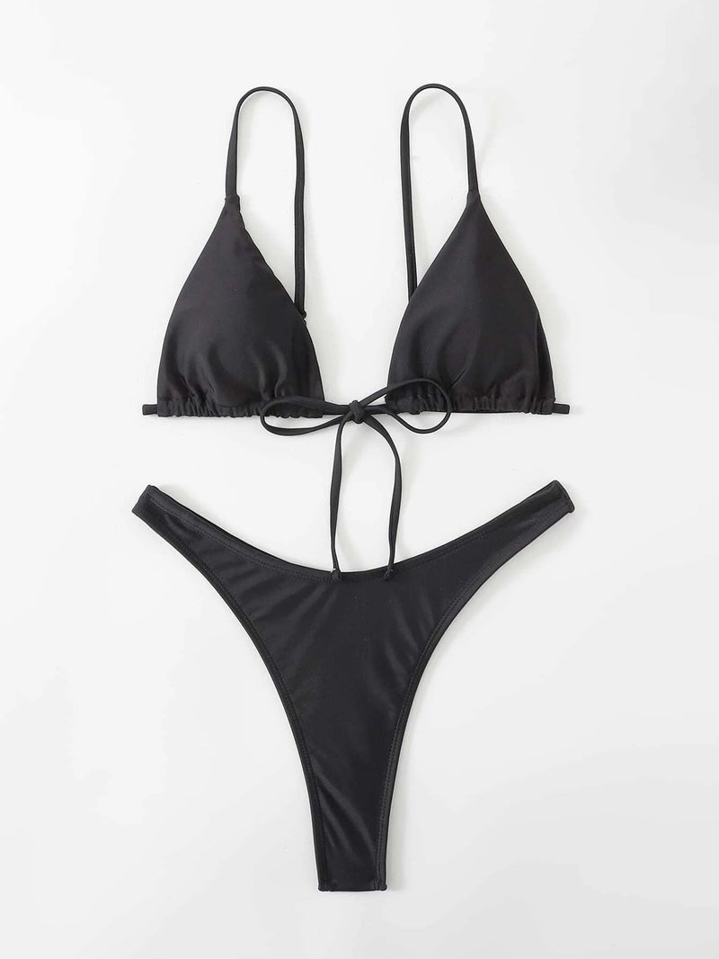 Solid Tie Front Triangle High Cut Bikini