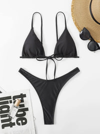 Solid Tie Front Triangle High Cut Bikini