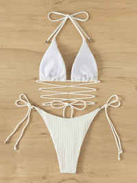 Textured Halter Triangle Bikini
