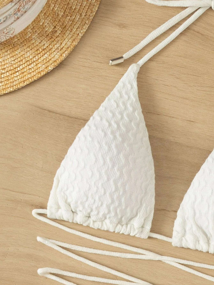 Textured Halter Triangle Bikini