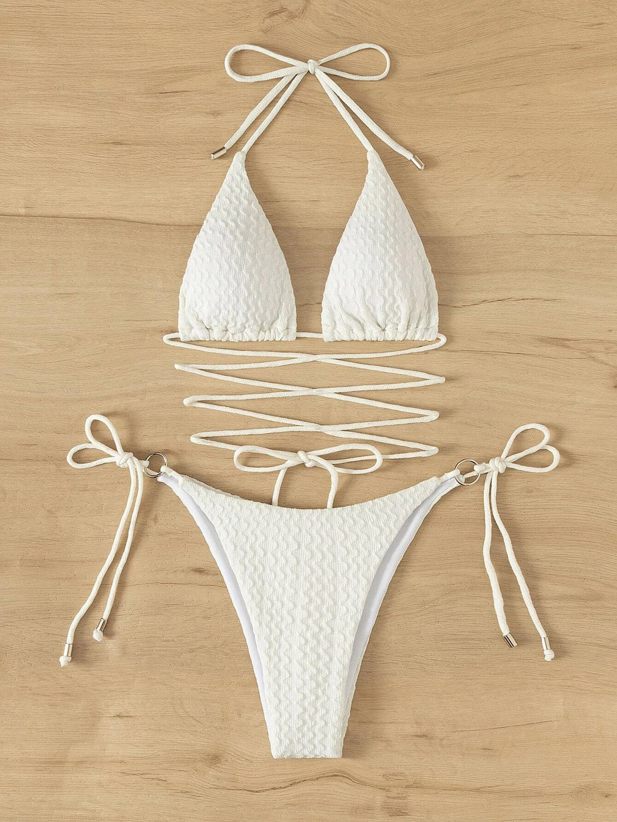Textured Halter Triangle Bikini