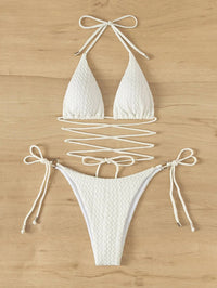 Textured Halter Triangle Bikini