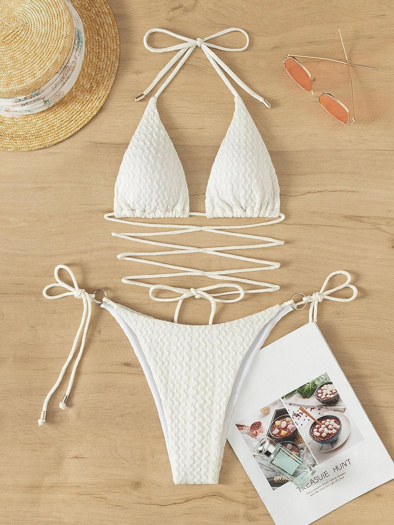 Textured Halter Triangle Bikini