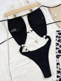 O-ring Tie Backless Halter High Cut One Piece Swimsuit
