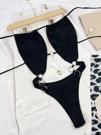 O-ring Tie Backless Halter High Cut One Piece Swimsuit