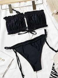 Frill Trim Bandeau Tie Side Bikini Swimsuit