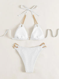 Ring Linked Chain Detail Tie Back Micro Triangle Bikini