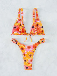Floral Print Thong Bikini Swimsuit