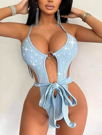 Ring Linked Knot Front Halter One Piece