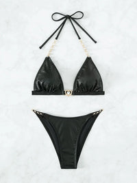 Chain Linked Halter Triangle Bikini Swimsuit