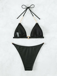 Chain Linked Halter Triangle Bikini Swimsuit