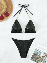 Chain Linked Halter Triangle Bikini Swimsuit