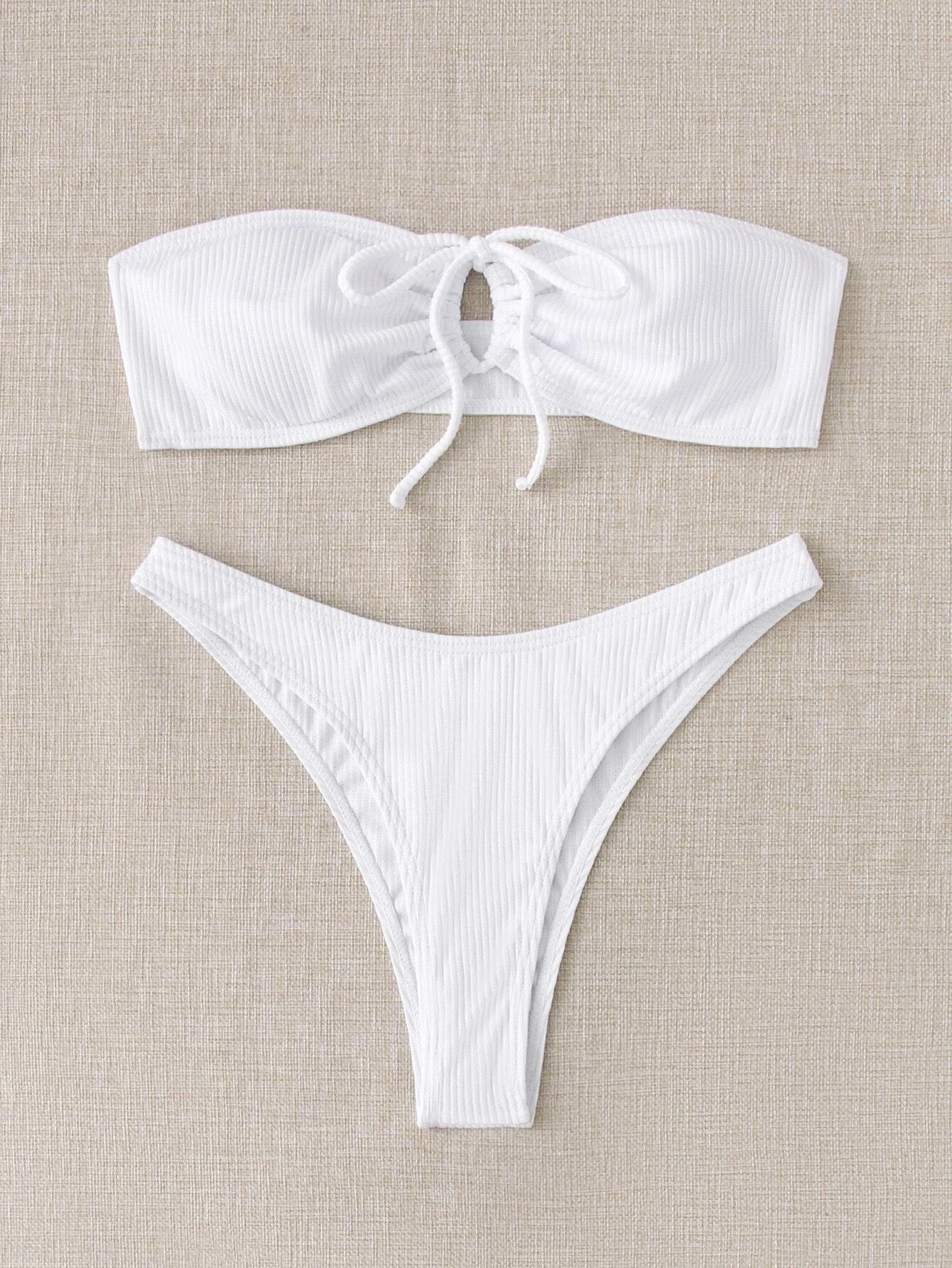 Rib Tie Front Bandeau Bikini