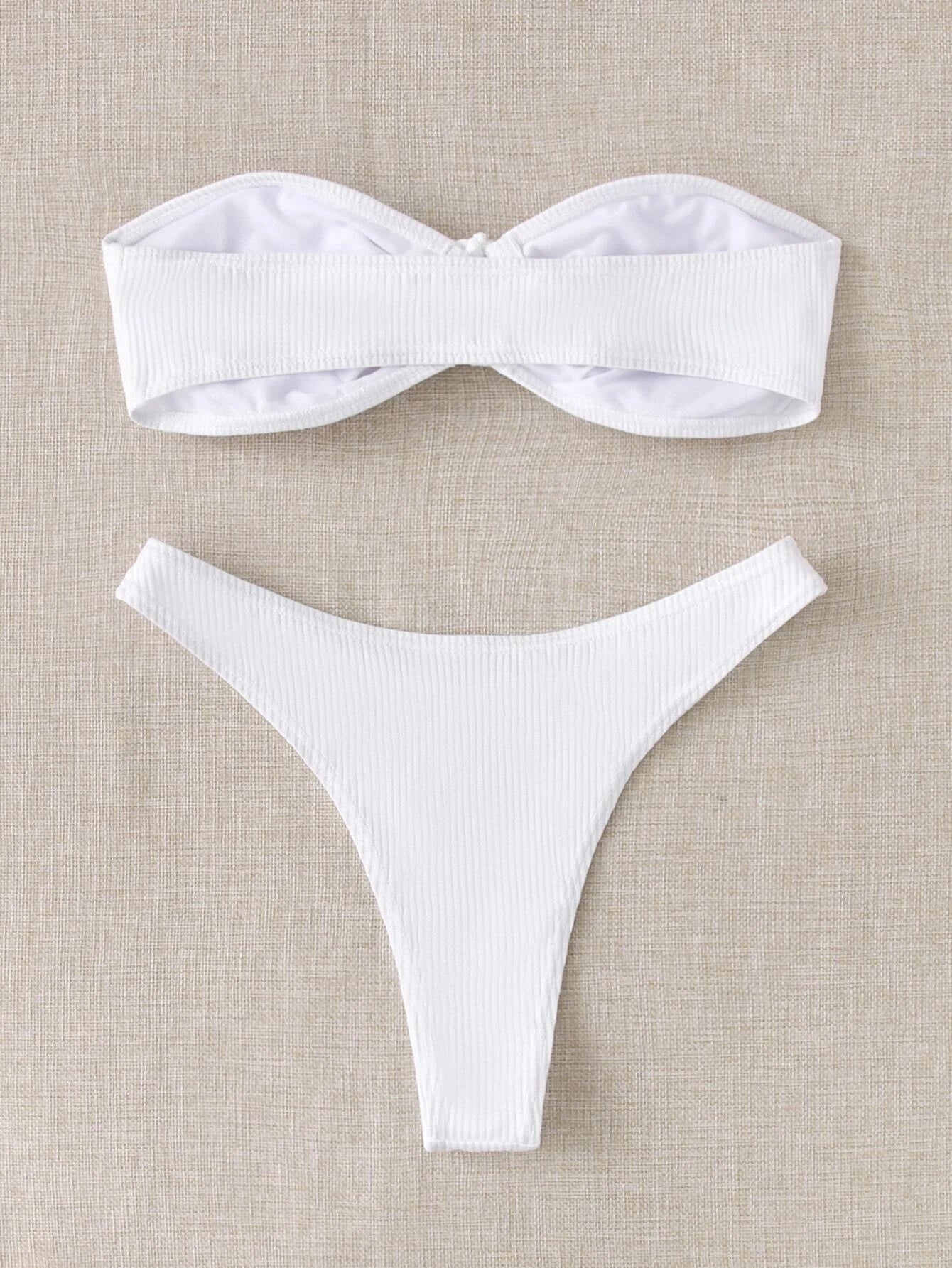 Rib Tie Front Bandeau Bikini
