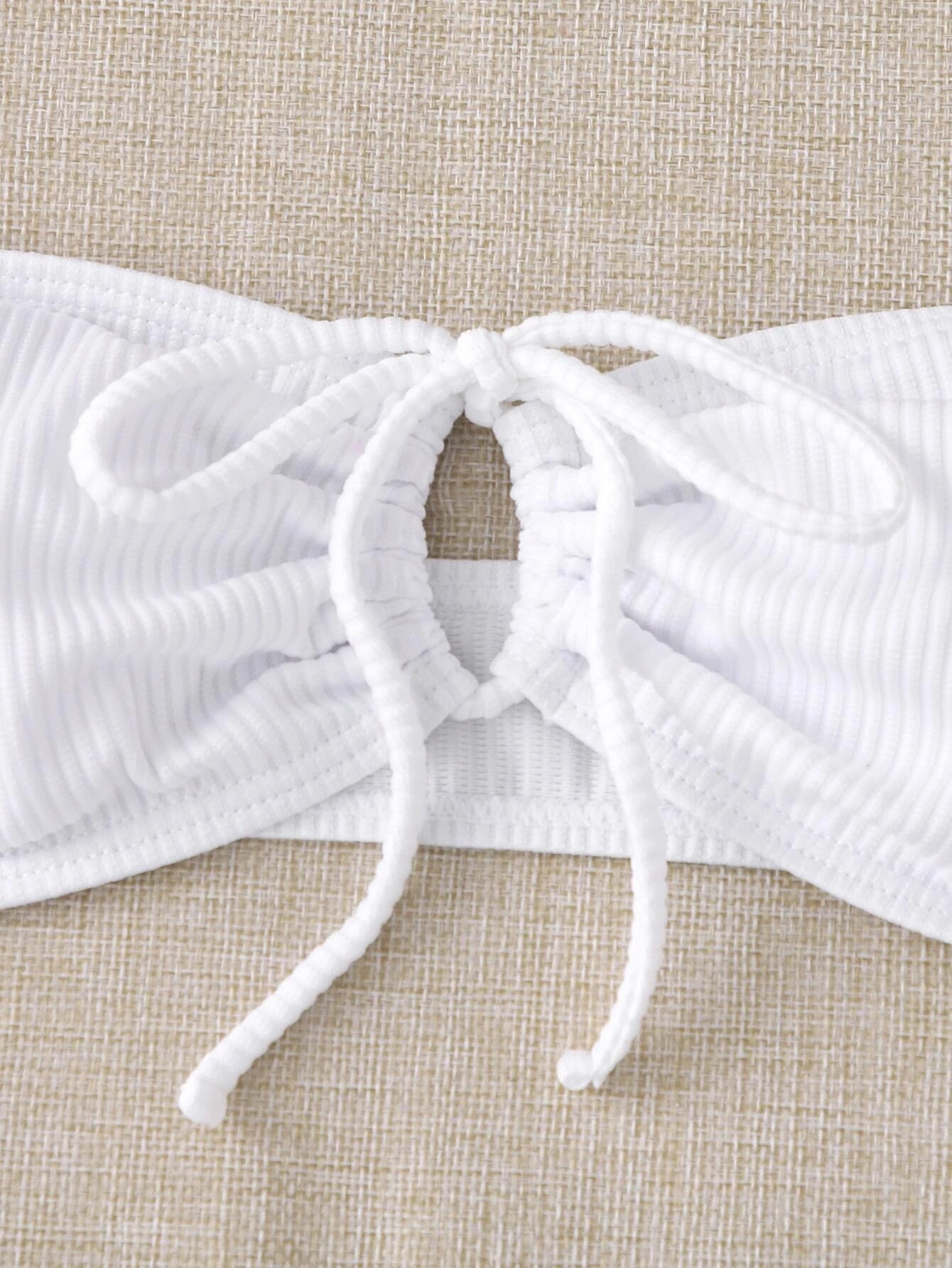 Rib Tie Front Bandeau Bikini