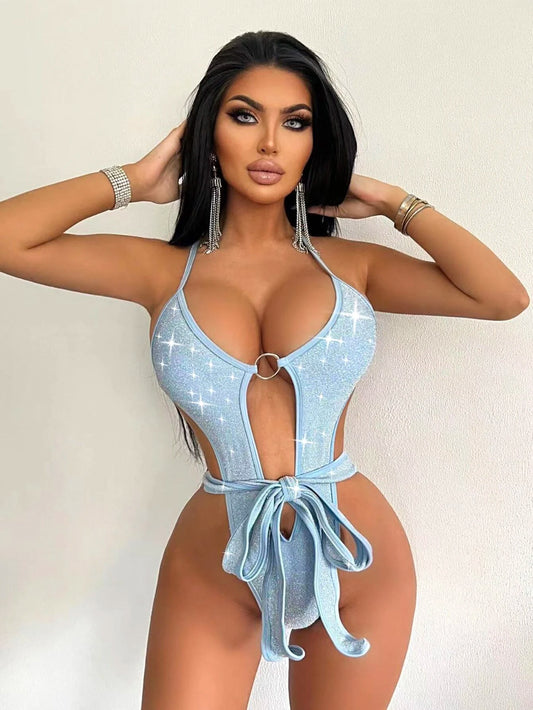 Ring Linked Knot Front Halter One Piece